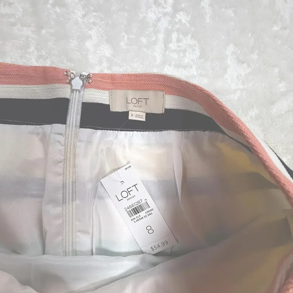 LOFT Cotton Blend Designer Multicolor Striped Knee Length‎ Pencil Skirt Size 8